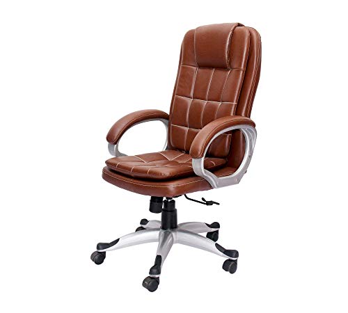 Image of High Back PU Leatherette Chair |Adjustable Height Chair| Executive & Director Chair | Nylon Handle & Wheel Base | Revolving Chair |Top Office Chair - (111012136 TanBrown)