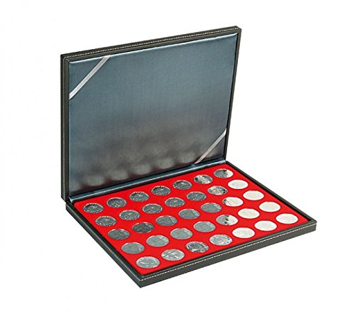 LINDNER Das Original Coffret numismatique NERA M avec Plateau Rouge Vif à 35 alvéoles Ronds pour Monnaies Ø 32,5 mm, par ex. pour 20 Euro-10 Euro Argent Allemagne