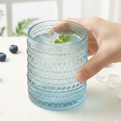 Image of Kookee Jupiter Vintage Hobnail Bubble Glass Double Old Fashioned Whiskey Tumblers | Cocktail Drinking Glasses for Dinner Parties | Set of 6 | 300ml (12223)