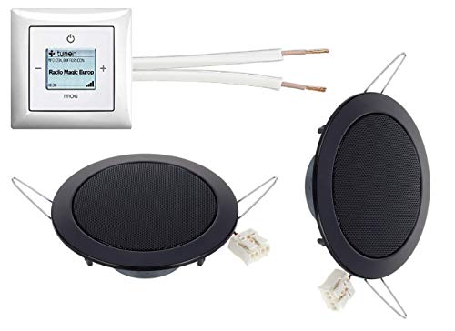 Busch Jäger iNet Internet Radio Unterputzradio 8216 U (8216U) alpinweiß Balance SI Komplett-Set + 2 x Deckenlautsprecher/Einbaulautsprecher in schwarz