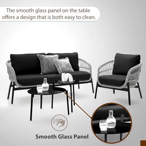 Image of Amazon Brand - Solimo Outdoor 4 Seater Sofa Set | Balcony Sofa | Patio Furniture Sets | Conversation Sets | Braid & Rope Garden 4 Seater Sofa Set with Center Table (Grey-Black)