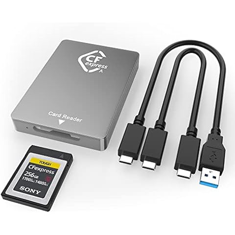 CFexpress Type A Card Reader USB 3.1 Gen 2 10Gbps, CFexpress Memory Card Reader Aluminum CFexpress Type A Reader Portable, Support Windows/Android/Mac OS/Linux, 2 Cables Included (Type-C & Type-A) Cover
