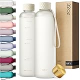KIVY Slim Water Bottle 32oz [Lightweight & Shatterproof] Fits Cupholder & Backpack - Dishwasher safe water bottle no straw - Cute aesthetic water bottles screw top - Bpa free, Gold, White water bottle