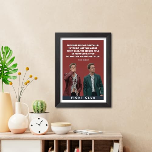 Image of TenorArts Fight Club Poster Hollywood Movie Quotes Posters Vector Art Photo Frame Painting With Dark Wooden Texture (12inches x 9inches)