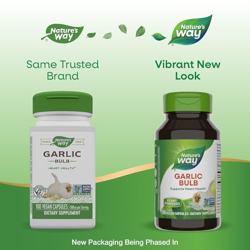 Nature's Way Garlic Bulb, Supports Heart Health*, Non-GMO Project Verified, 580 mg per Serving, Vegan, 100 Capsules (Packaging May Vary) - Image 3