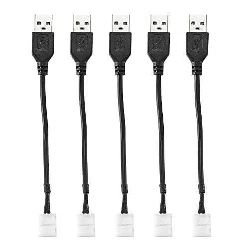 uxcell LED Strip Light Connector 2 Pin 8mm Solderless Connector to USB Cable 150mm Length Black 5Pcs