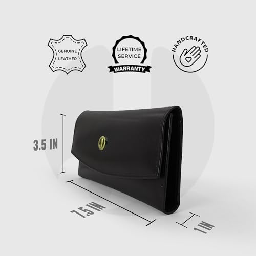 Jafferjee & Co. Genuine Leather wallets for women – Trifold Wallet with 7 Card Slots & 2 ID Windows, Large Capacity Ladies Leather wallet – Belmont Black4