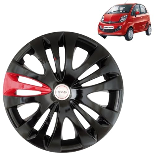 Image of PRIGAN TATA Nano Black Red Wheel Cover 12 inch for -TATA Nano (Set of 4 Pcs) (Press Fitting) Model- Camry Red 12