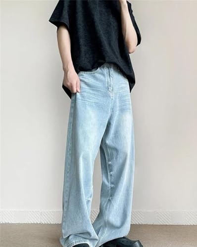 Men's Vintage Blue Jeans, Lightweight Zipper Placket Straight Jeans, High Street Hip-Hop Trousers2
