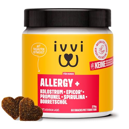 ivvi Allergy Immunity für Hunde – gegen Allergien & Juckreiz und zur Stärkung des Immunsystems - 60 leckere Snacks (270g) mit Lachs