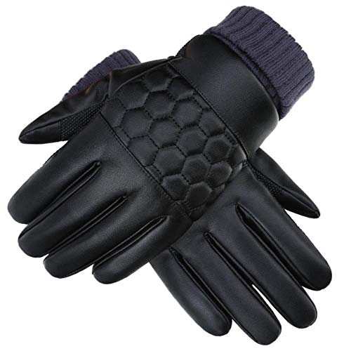 Preisvergleich Produktbild Handschuh Gloves Geschenk Winter Lederhandschuhe Schwarz Herren Touchscreen Anti-Rutsch Winddichte Warme Handschuhe Warme Motorradfahrerhandschuhe, Schwarz, Einheitsgrösse