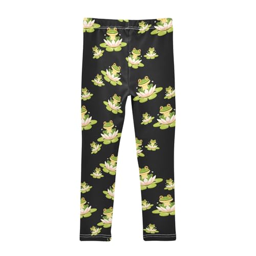Frog on Lotus Girls Leggings Athletic Pants Tights Stretch Bottom2