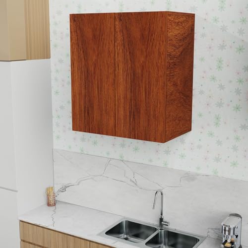 Image of 2 Door Multipurpose Wall Mounted Cabinet with Adjustable & Fixed Shelf | Storage for Modular Kitchen, Bathroom, Office & Living Room | Assembly-DIY | Color-Cherry Pine | Size-60x33x63.8 Cm