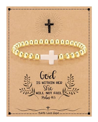 Image of Cross Bracelets for Women, Christian Gifts for Women Stocking Stuffers for Teens Cross Bracelet Imperial Nature Stone Bead Bracelet Confirmation Baptism Gift for Teen Girls Christmas Religious Gift Cathlic Faith Jewelry
