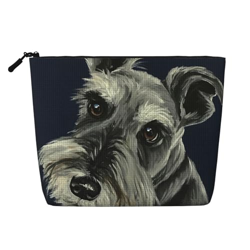 Lindos Perros Schnauzer Pintados al óleo de Colores,Neceser de Maquillaje de imitación Lino, Neceser de Viaje portátil