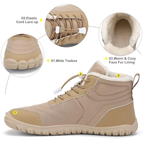FLARUT Scarpe Invernali a Piedi Nudi Uomo Donna Barefoot Scarpe Foderate Caldo Scarpe a Punta Larga Resistenti all'acqua Scarpe da Trail Running Trekking InvernoStivali