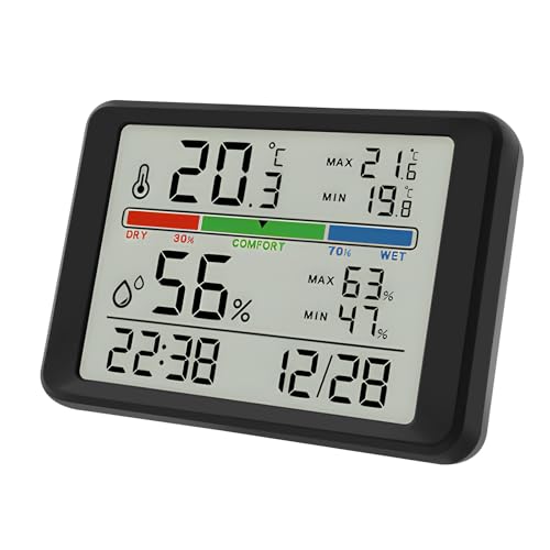 Digitales Thermo-Hygrometer mit Uhr Alarm Datum Thermometer Hygrometer Innen LCD Magnetisches Design Hohe Präzision Temperatur und...