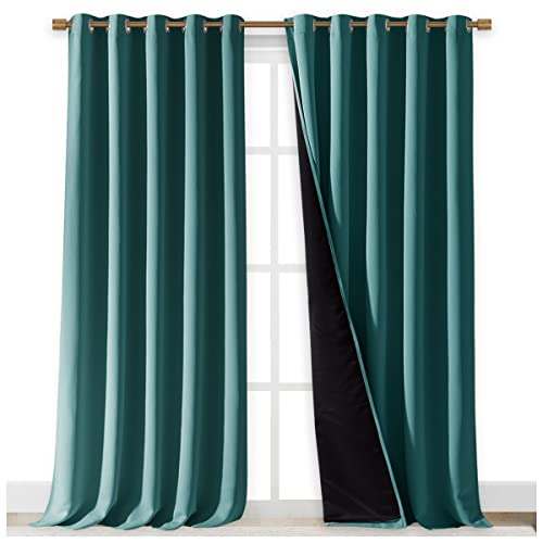 Image of NICETOWN 100% Blackout Blinds, Laundry Room Decor Window Treatment Curtains, Thermal Insulated Energy Smart Drapes for Villa, Hall and Studio, Sea Teal, Set of 2, 70 inches by 95 inches
