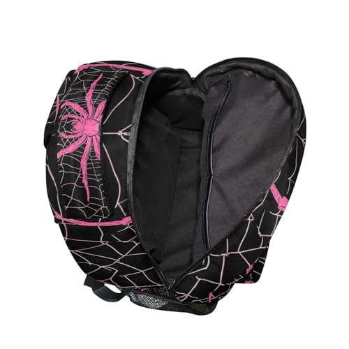 Pink Spider and Spider Web on Black Backpack Laptop Tablet Travel School Bag with Name Tag for Boys Girls Teens4
