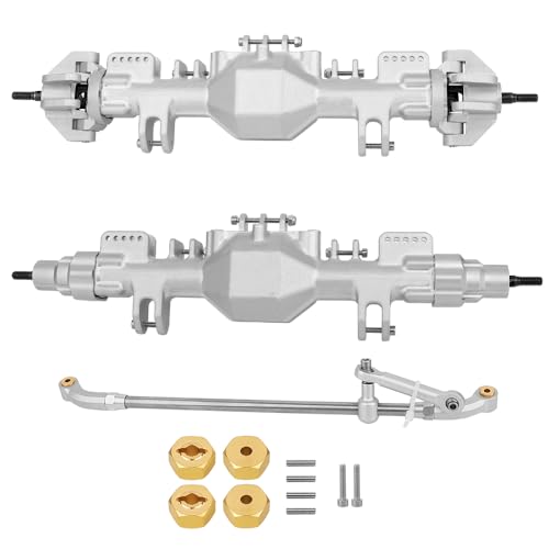 Pothyes Aluminum Complete Front Rear Axle with Steering Linkage for RC Car 1/8 Losi LMT Monster Truck Metal Upgrade Parts (Silver)