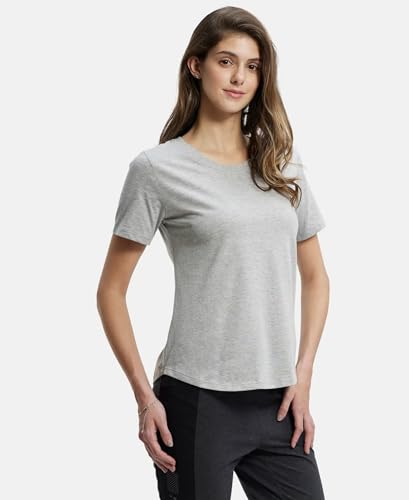 Image of Jockey AW88 Women Super Combed Cotton Rich Relaxed Fit Solid Curved Hem Styled Half Sleeve T-Shirt
