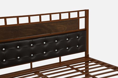 Image of Orvo Metal Queen Size Bed Without Storage | Wrought Iron Double Bed with Headboard & Footboard | Sturdy Powder Coated Platform Bed Queen Size Cot for BedroomLivingRoom Brown (75x60)