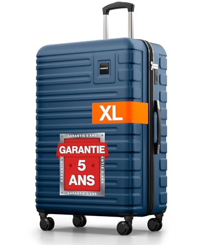 Travely Valise en Polycarbonate, Taille XL, 77 cm, Volume intérieur 100 L, Dimensions 158 cm, Valise à Coque Rigide très Robuste avec roulettes Souples et...