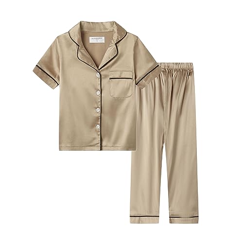 Mud Kingdom Little Girl Satin Silk Pajamas Set Short Sleeve Button Down 2 Piece Summer Loungewear
