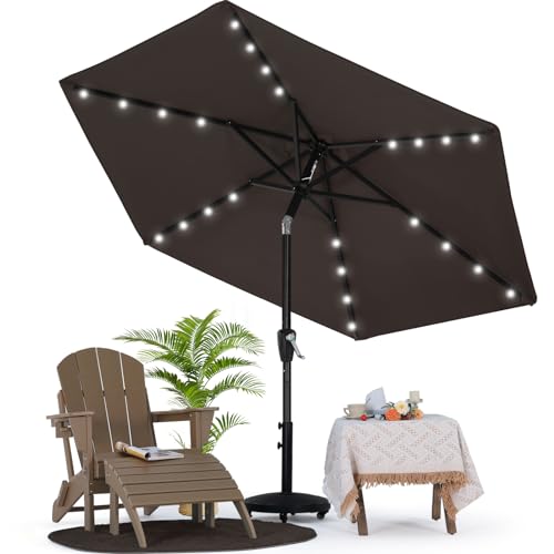 Image of MASTERCANOPY 7.5ft Patio Umbrella with Solar Lights, Brown