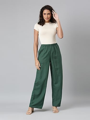 Image of GO COLORS Soft Viscose & Linen Blend Linen Palazzo Full Length for Women| Breathable, Mid Rise