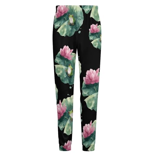 Watercolor Frogs Lotusflower Men's Pajama Pants Lounge Pant Sleepwear PJ Bottoms4