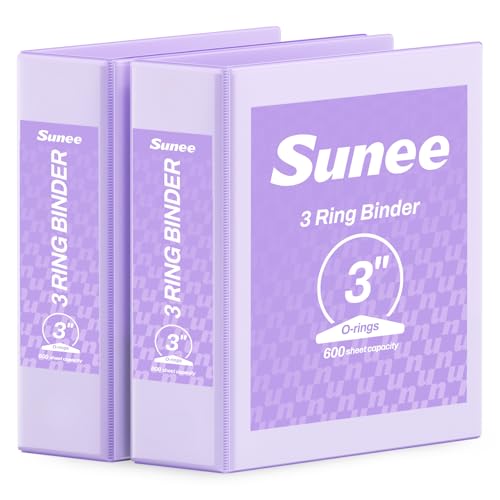 SUNEE 3 Ring Binder 1 Inch 2 Pack, Clear View Binder Three Ring PVC-Free (Fit 8.5x11 Inches) for School or Office Supplies, Purple