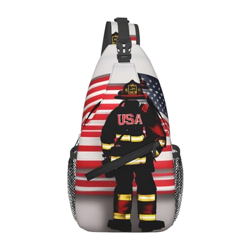 Bolso cruzado tipo sling con bandera de bombero USA miniatura 1