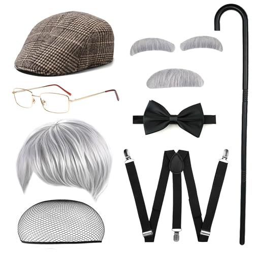 FEYIR Old Man Costume Accessories Set Old Man Wig Hat...