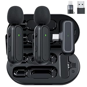 2-Pack Wireless Lavalier Microphone for iPhone iPad Android Included Charging Case & Jack Adapter, Noise Reduction Plug-Play Clip on Lapel Mic for Youtuber, Recording,Vlog, Facebook Live Streaming