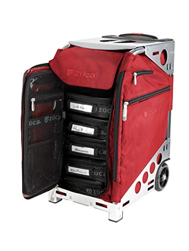 ZUCA Pro Artist Case - Ruby Red Bag and Silver Frame, with 5 Vinyl Utility Pouches and a Travel Cover
