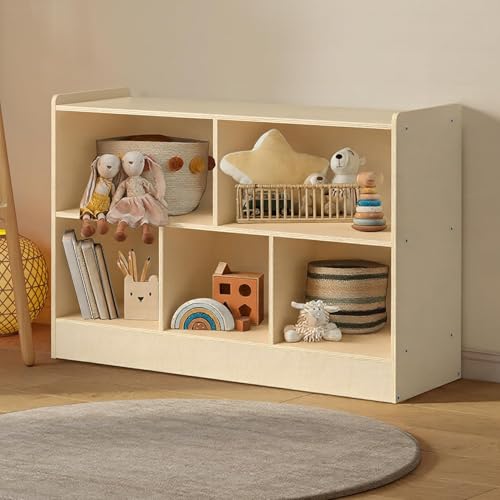 Image of Wooden Kids Storage Cabinet, 5-Section Toddler Montessori Bookshelf, Kids Organizer for Classroom, Playroom, Kindergarten, Medium Size
