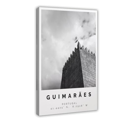 AMLTJ Guimaraes Black And White,portugal Travel Scenery Canvas Poster Bedroom Sports Landscape Office Room Decor Gift Frame-style12x18inch(30x45cm)