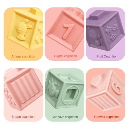 Image of Baby Building Blocks 12Pcs Soft Building Blocks Toy Set, Silicone Bath Toys Chewable, Educational Squeeze Play Toys for Babies Over Six Months Old