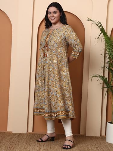 Image of Yash Gallery Women's Rayon Relaxed Fit Anarkali 's Floral Printed Kurta