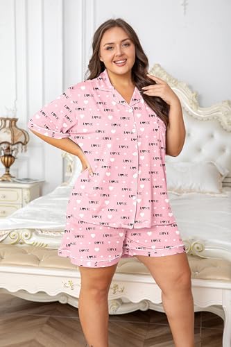 Image of Vozanet Women's Plus Size Button Down Pajamas Soft Lounge Sets Shorts with Pockets Bride Nighty Solid Soft Pjs 1x to 5x