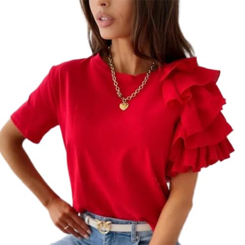 T-shirt ample pour femme chic et décontracté en coton doux col rond couleur unie