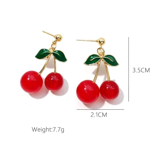 Cherry Earrings for Women Cute Funny 3D Cherry Earrings for Women Green Leaf Red cherries Dangle Hypoallergenic Jewelry4