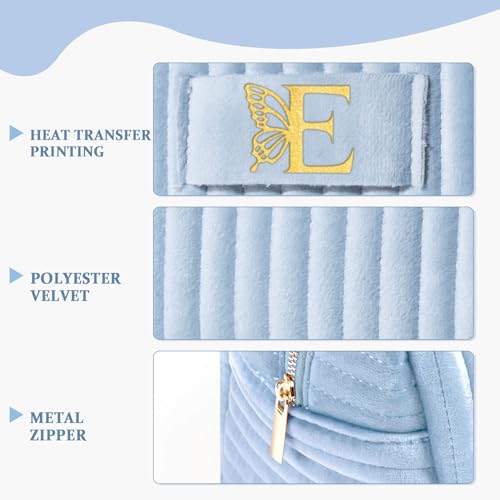 Image of COSHAYSOO Bridesmaid Proposal Engagement Gifts Bridal Shower Bachelorette Party Favors Makeup Bag Quilted Make Up Cosmetic Pouch for Bride to Be Maid of Honor Godmother Dusty Blue Initial Letter E