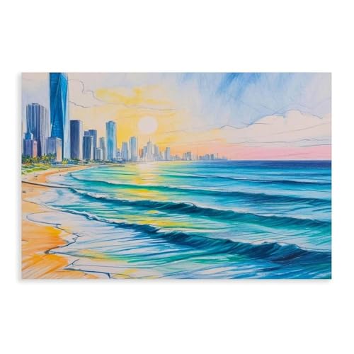 Peinture aquarelle paysage marin 50x75 cm pour décoration intérieure côtière