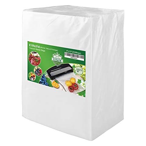 KitVacPak 200 Pint 6X10 Vacuum Food Sealer Bags with BPA Free and Heavy Duty,Commercial Grade Vacuum Sealer Freezer Bags Compatible with Any Type Vacuum Sealer Machine Cover