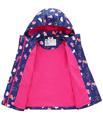Diliba Girls Rain Jacket Lightweight Waterproof Windbreaker Hooded Raincoat Winter Warm Fleece Lined Coat For Kids Navy Blue Cat 6-7 Years #TOP2