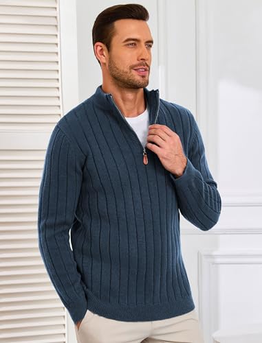 ZAFUL Mens Quarter Zip Sweater Mock Neck Casual Fall Winter Warm Ribbed Knit Pullover Sweater2