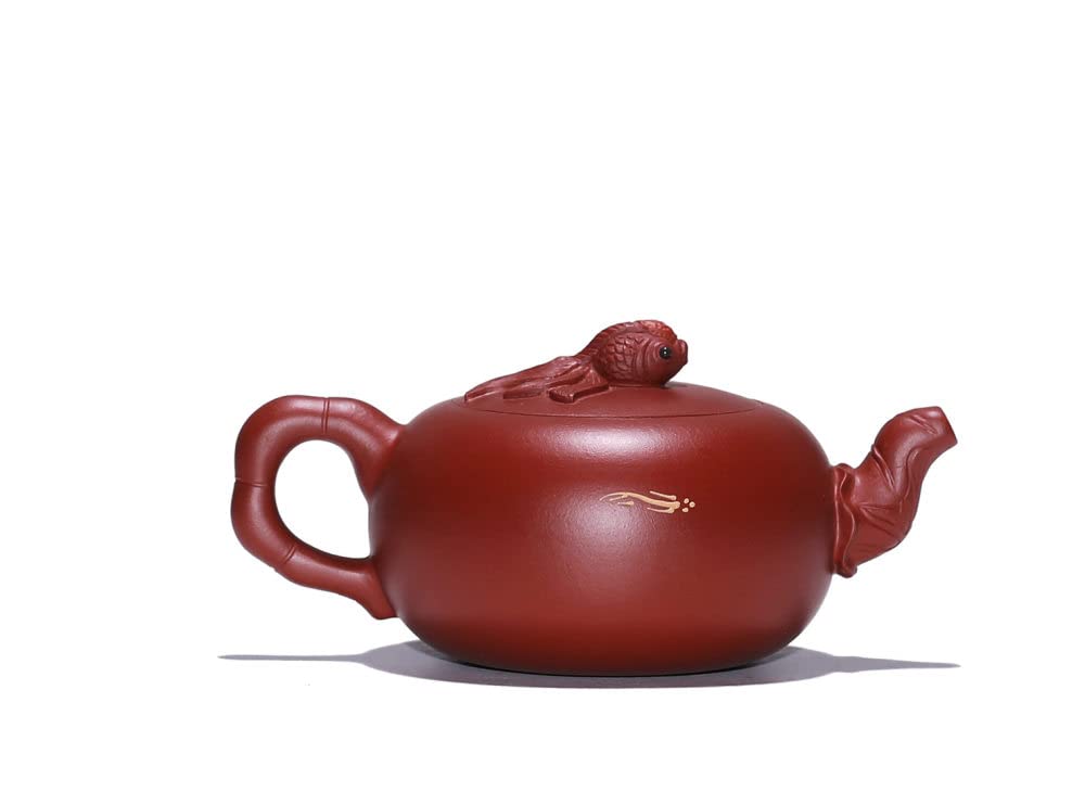 Chiński zestaw do herbaty Yixing Zisha, ceramiczny fioletowy zestaw do herbaty, czajniczek do herbaty z reliefem ryby lotosu z filiżankami do herbaty, dzbankiem do herbaty, czarką do herbaty, filtre