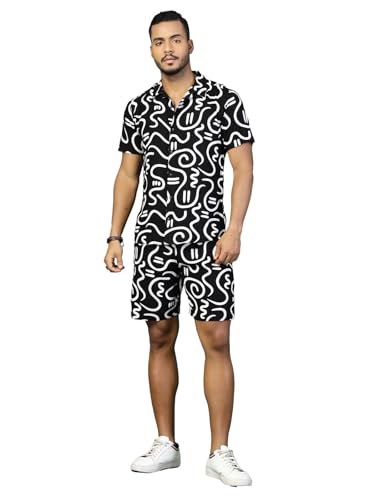 Image of Rigo Printed Co-Ord Set for Men's | Casual Shirt & Shorts Night Suit Set | Lounge-wear Nightdress Pajama Set for Men's | Night Wear, Beach Wear, Vacation Wear Outfit